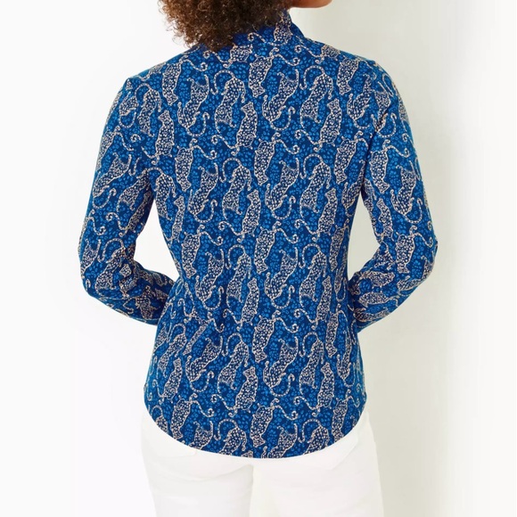 New Lilly Pulitzer UPF 50+ Leona Zip-Up Jacket in Low Tide Navy Easy To Spot, L - Picture 2 of 6